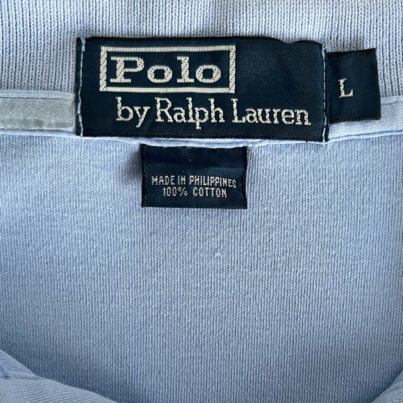 Men’s Large Vintage Polo By Ralph Lauren Powder Blue Pink Pony T-Shirt - Picture 4 of 6